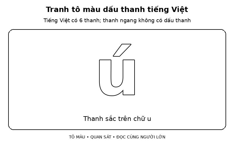 Tranh tô màu dấu thanh tiếng Việt: thanh sắc trên chữ u
