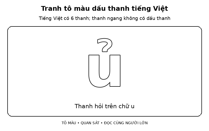 Tranh tô màu dấu thanh tiếng Việt: thanh hỏi trên chữ u