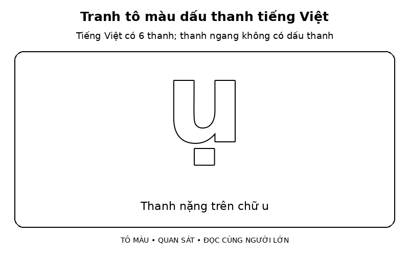 Tranh tô màu dấu thanh tiếng Việt: thanh nặng trên chữ u