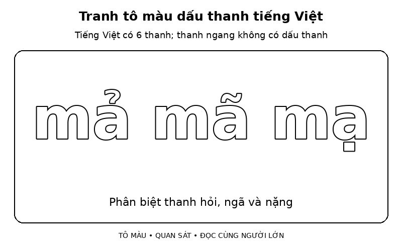 Tranh tô màu dấu thanh tiếng Việt: phân biệt thanh hỏi, ngã và nặng
