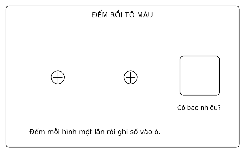 Tranh tô màu đếm số lượng đồ vật: đếm 2 quả bóng và điền số lượng vào ô trống