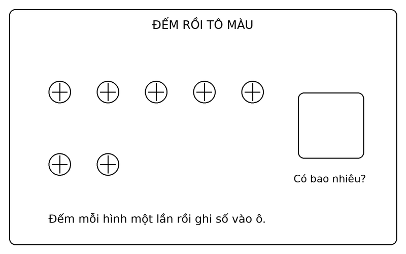 Tranh tô màu đếm số lượng đồ vật: đếm 7 quả bóng và điền số lượng vào ô trống