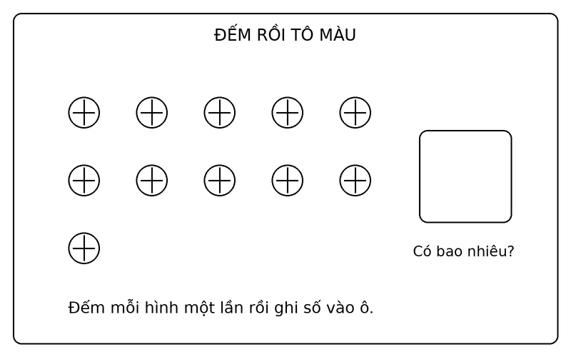 Tranh tô màu đếm số lượng đồ vật: đếm 11 quả bóng và điền số lượng vào ô trống