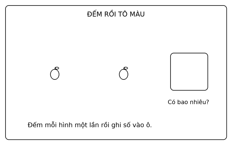 Tranh tô màu đếm số lượng đồ vật: đếm 2 quả táo và điền số lượng vào ô trống