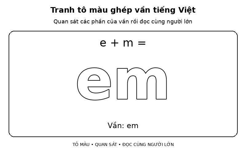 Tranh tô màu ghép vần tiếng Việt: e + m → em