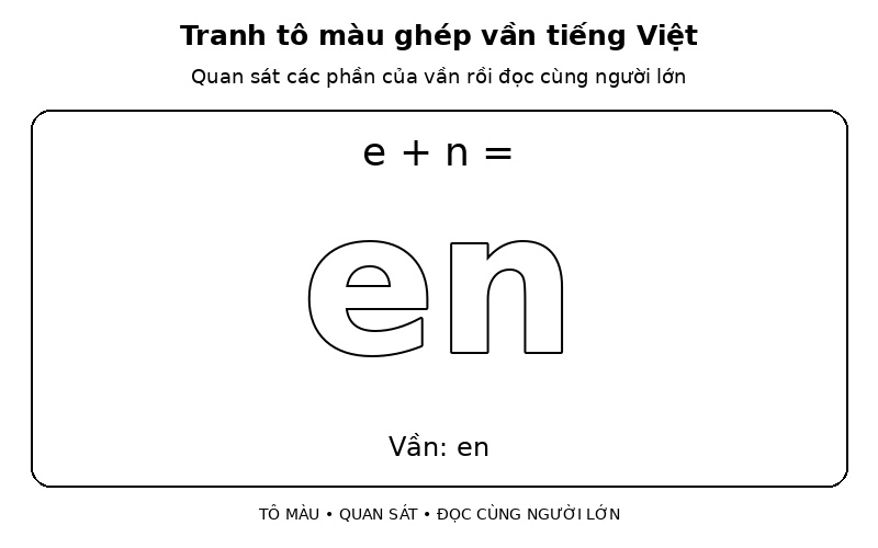 Tranh tô màu ghép vần tiếng Việt: e + n → en