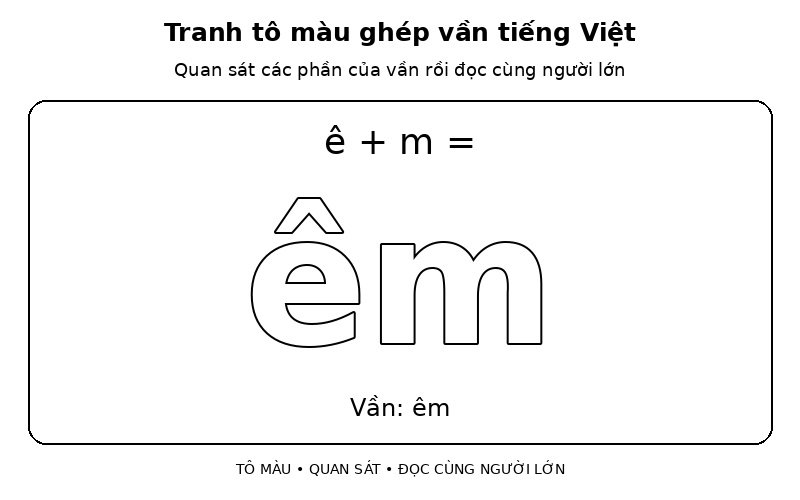 Tranh tô màu ghép vần tiếng Việt: ê + m → êm