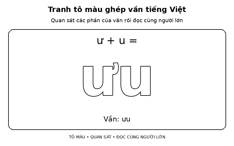 Tranh tô màu ghép vần tiếng Việt: ư + u → ưu
