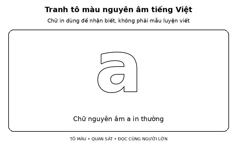 Tranh tô màu nguyên âm tiếng Việt: chữ nguyên âm a in thường