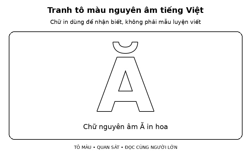 Tranh tô màu nguyên âm tiếng Việt: chữ nguyên âm Ă in hoa