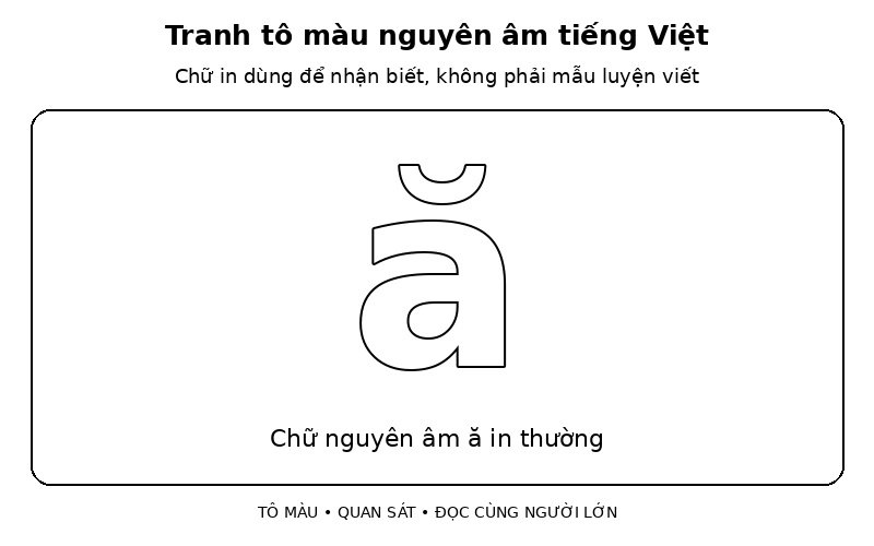 Tranh tô màu nguyên âm tiếng Việt: chữ nguyên âm ă in thường