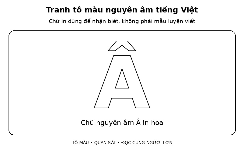 Tranh tô màu nguyên âm tiếng Việt: chữ nguyên âm  in hoa