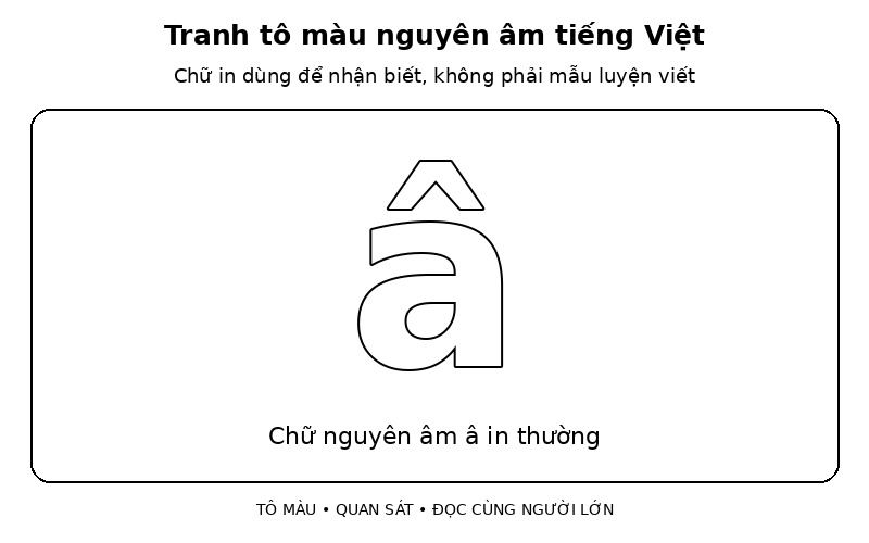 Tranh tô màu nguyên âm tiếng Việt: chữ nguyên âm â in thường