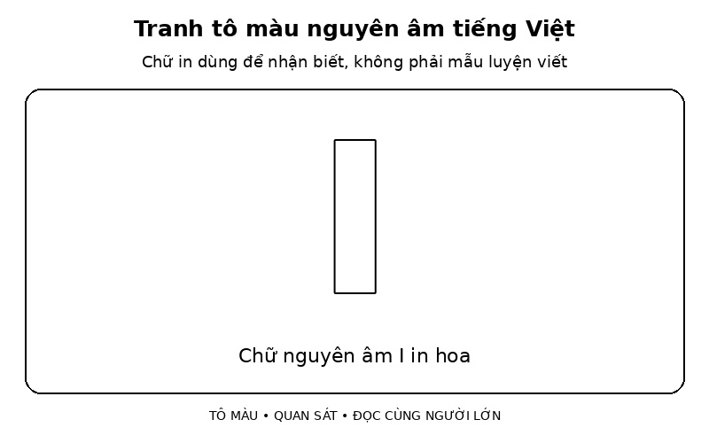 Tranh tô màu nguyên âm tiếng Việt: chữ nguyên âm I in hoa