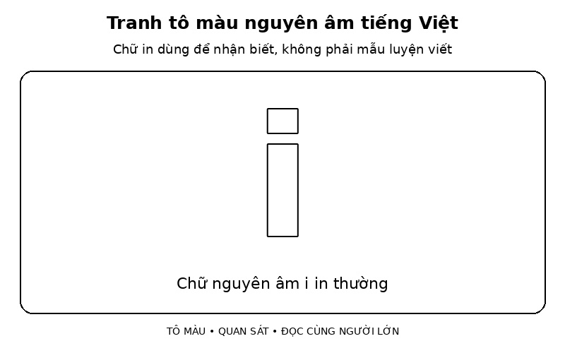 Tranh tô màu nguyên âm tiếng Việt: chữ nguyên âm i in thường