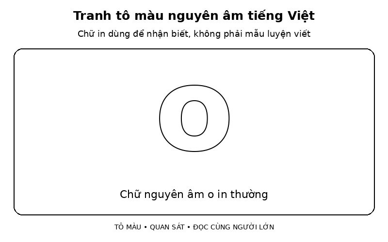 Tranh tô màu nguyên âm tiếng Việt: chữ nguyên âm o in thường