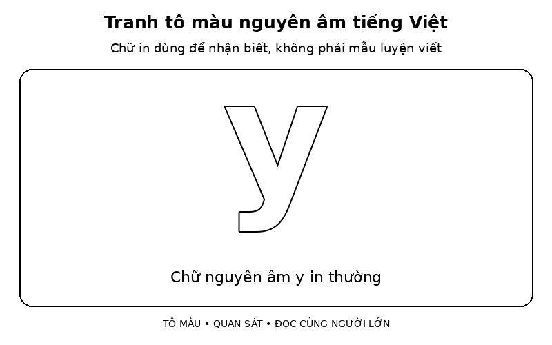 Tranh tô màu nguyên âm tiếng Việt: chữ nguyên âm y in thường
