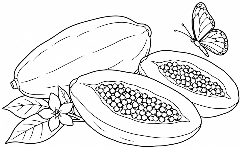 Tranh tô màu đu đủ và bướm