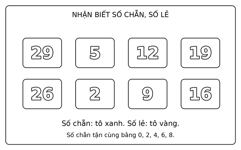 Tranh tô màu số chẵn và số lẻ: phân biệt số chẵn và số lẻ trong nhóm 29, 5, 12, 19, 26, 2, 9, 16
