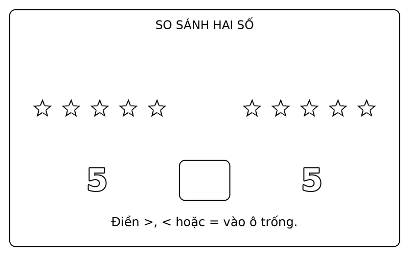 Tranh tô màu so sánh lớn hơn nhỏ hơn: so sánh 5 và 5 bằng hai nhóm ngôi sao