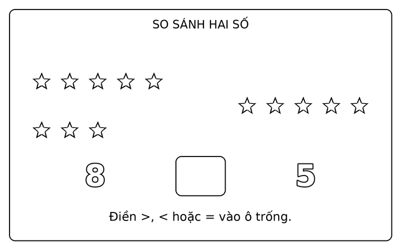 Tranh tô màu so sánh lớn hơn nhỏ hơn: so sánh 8 và 5 bằng hai nhóm ngôi sao