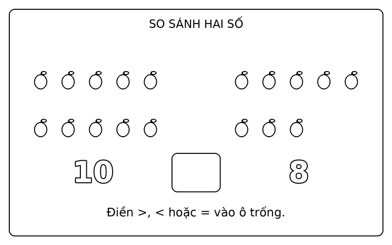 Tranh tô màu so sánh lớn hơn nhỏ hơn: so sánh 10 và 8 bằng hai nhóm quả táo