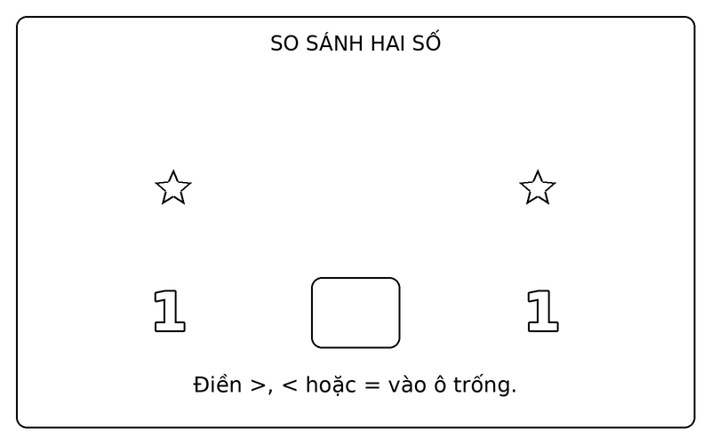 Tranh tô màu so sánh lớn hơn nhỏ hơn: so sánh 1 và 1 bằng hai nhóm ngôi sao