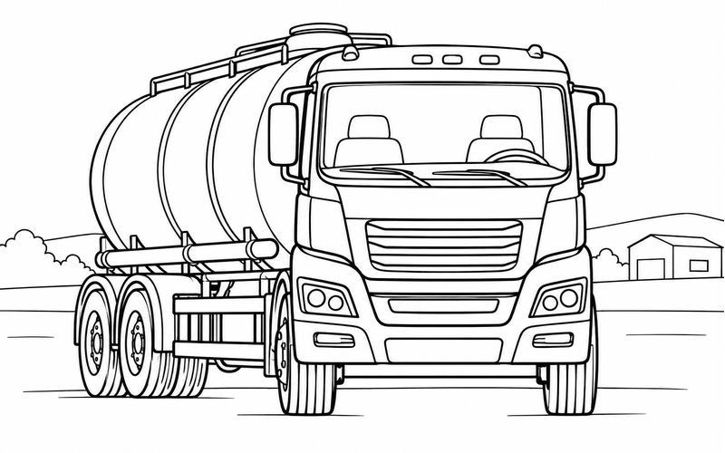 Tranh tô màu xe bồn chở xăng nhìn thẳng từ phía trước