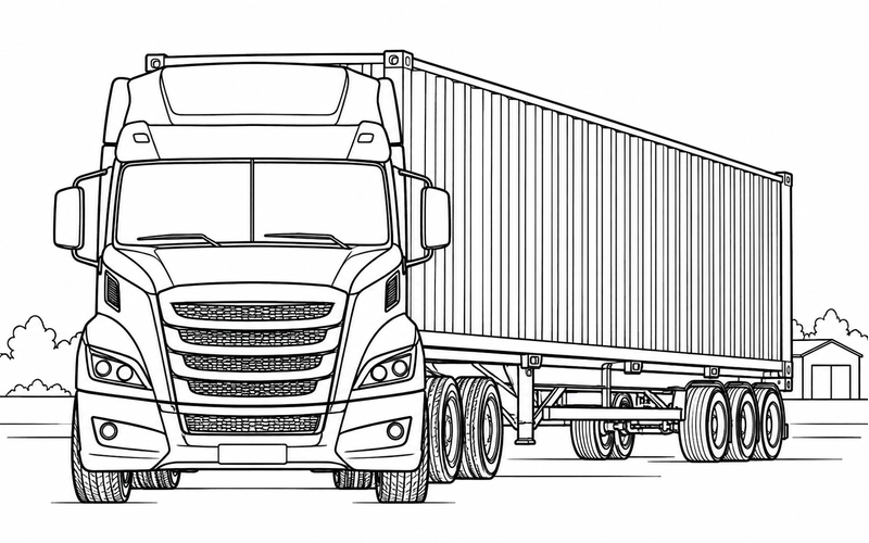 Tranh tô màu xe container nhìn thẳng từ phía trước