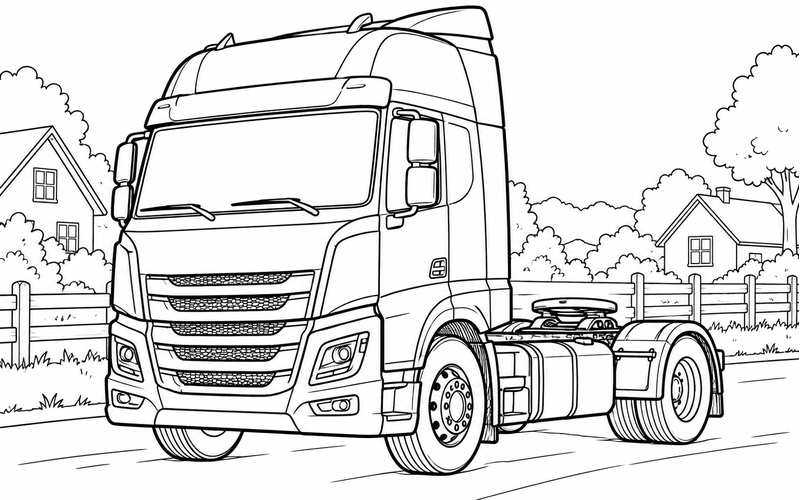 Tranh tô màu xe đầu kéo trong ngôi làng yên tĩnh