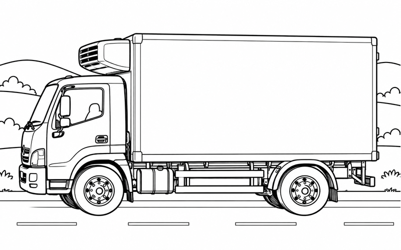 Tranh tô màu xe đông lạnh trên đường gần đồi