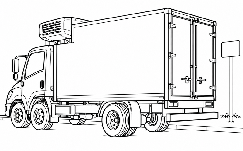 Tranh tô màu xe đông lạnh cạnh biển chỉ đường