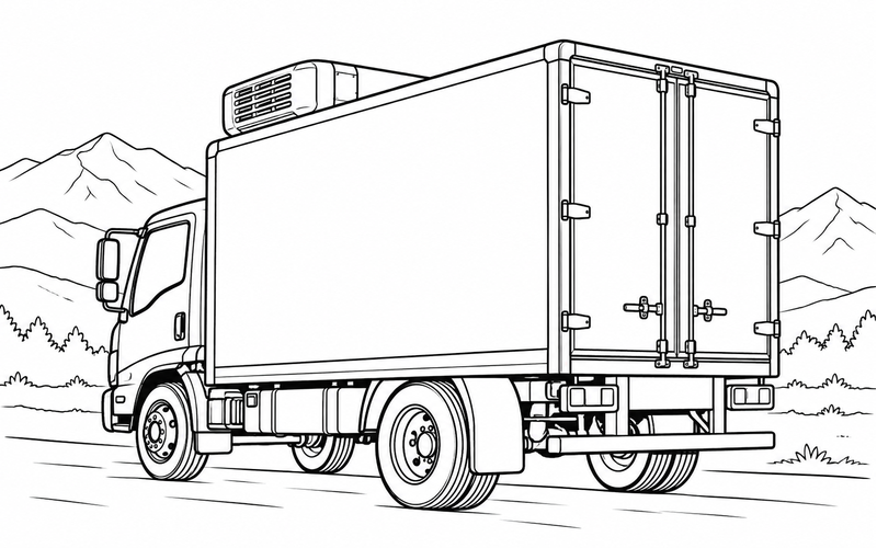 Tranh tô màu xe đông lạnh với núi ở phía xa