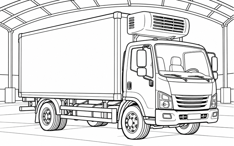Tranh tô màu xe đông lạnh gần mái che nhà chờ