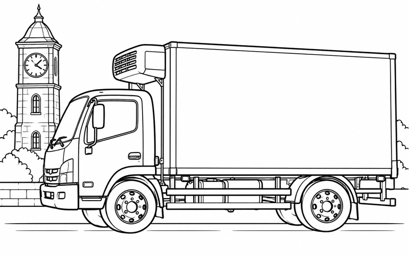 Tranh tô màu xe đông lạnh bên tháp đồng hồ