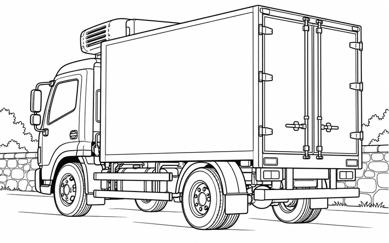 Tranh tô màu xe đông lạnh bên bức tường đá thấp