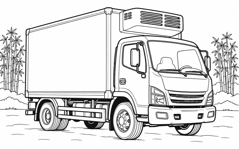 Tranh tô màu xe đông lạnh với khóm tre phía xa