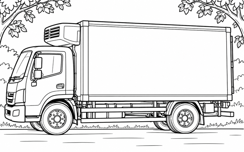 Tranh tô màu xe đông lạnh trên con đường có tán lá