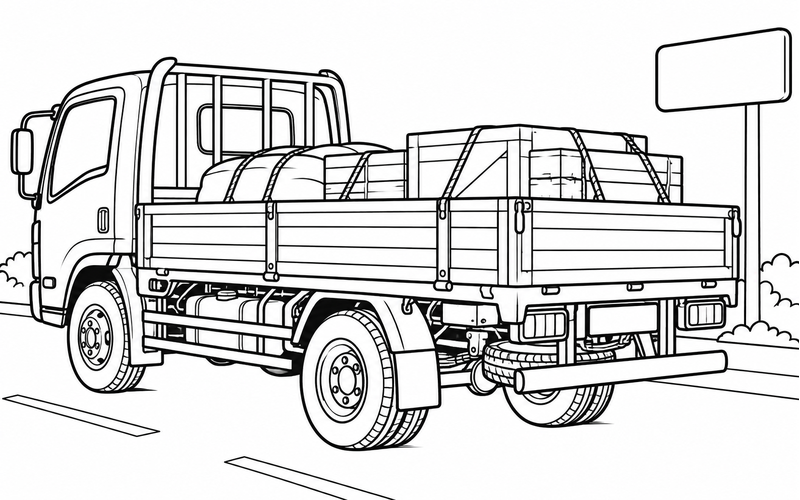 Tranh tô màu xe tải cạnh biển chỉ đường