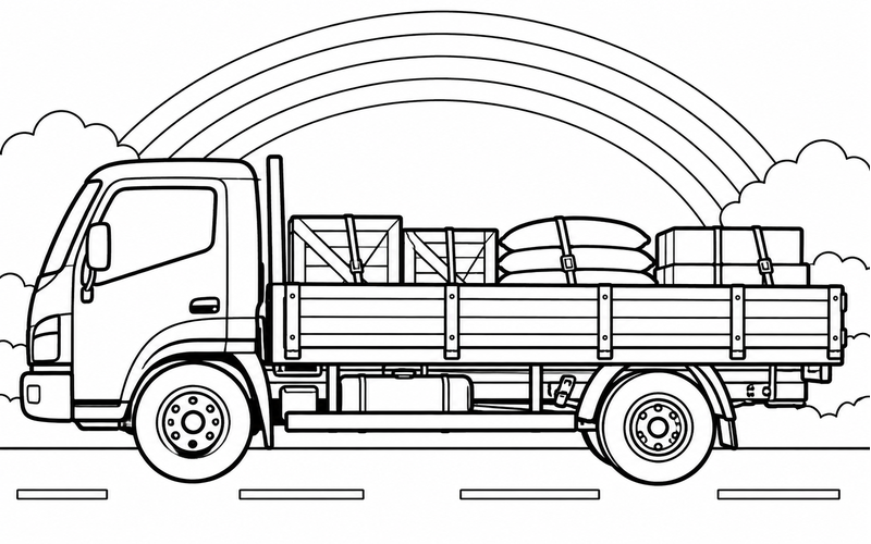 Tranh tô màu xe tải dưới cầu vồng