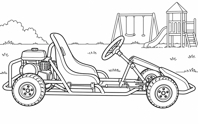 Tranh tô màu xe go-kart bên rìa sân chơi yên tĩnh