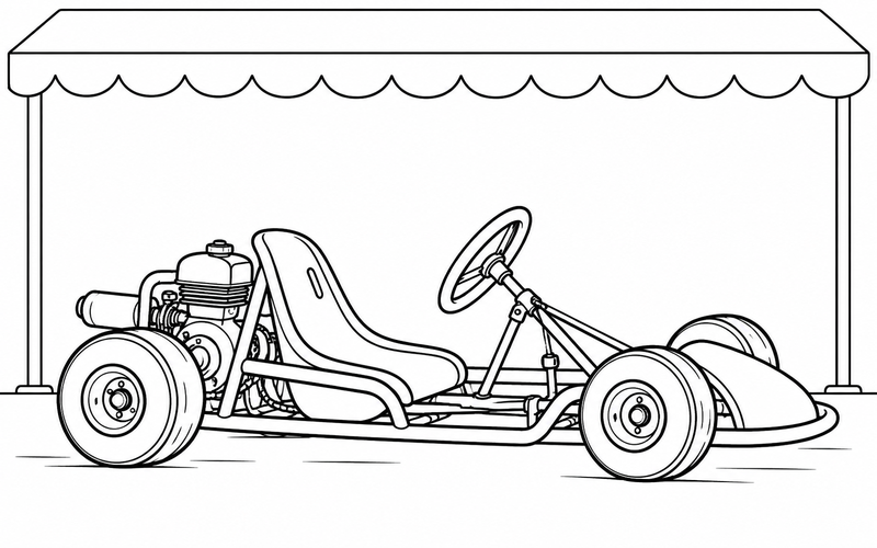 Tranh tô màu xe go-kart dưới mái che viền lượn sóng
