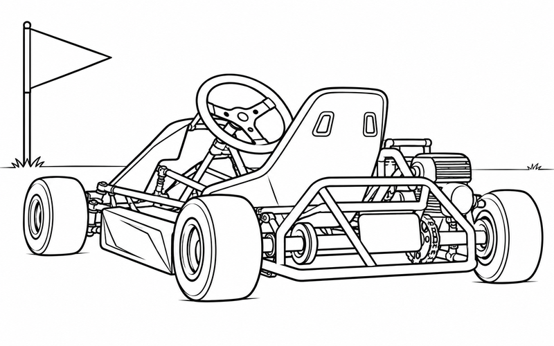Tranh tô màu xe go-kart cạnh lá cờ tam giác