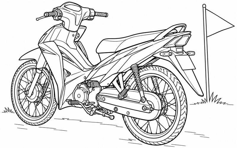 Tranh tô màu xe máy cạnh lá cờ tam giác