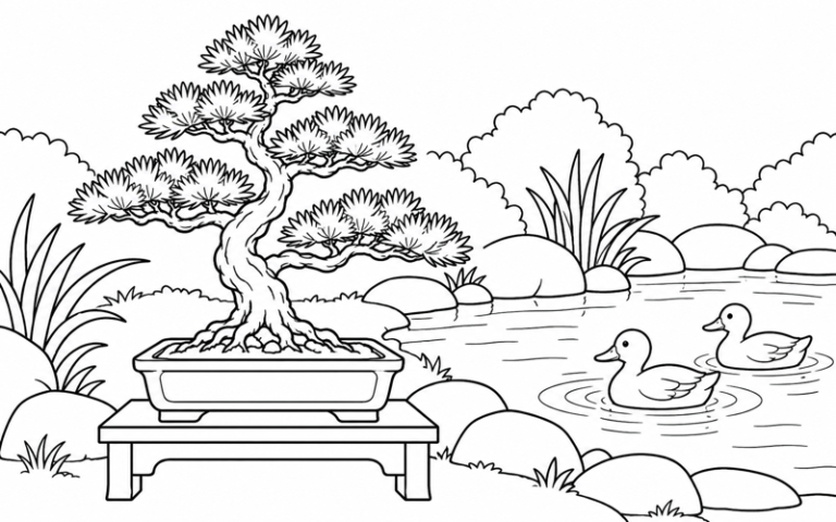 30 Tranh Tô Màu Cây Bonsai Với Dáng Cây Và Chậu Nhỏ