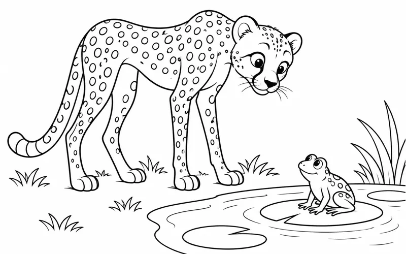 Tranh tô màu báo gêpa ngắm ếch trên lá sen