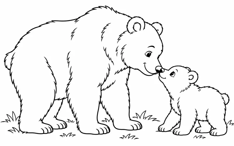 Tranh tô màu gấu nâu lớn và con nhỏ chạm mũi