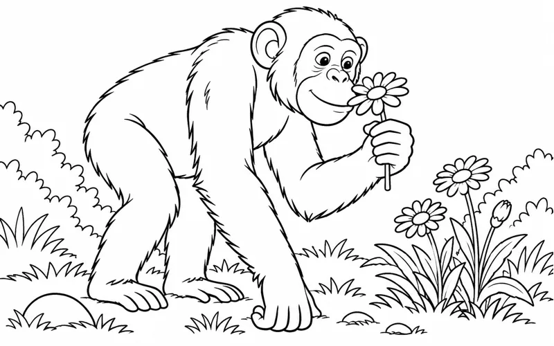 Tranh tô màu tinh tinh ngửi một bông hoa cúc