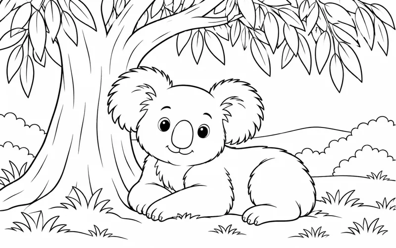Tranh tô màu koala nghỉ dưới bóng cây lớn