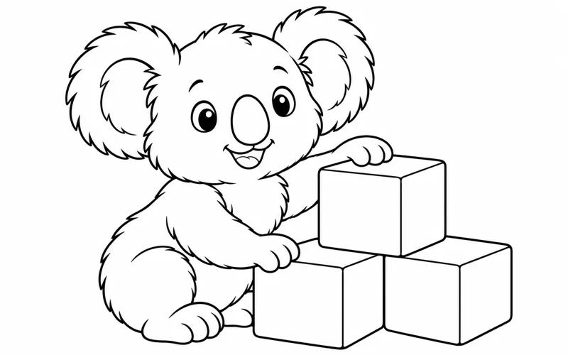 Tranh tô màu koala chơi xếp các khối hộp